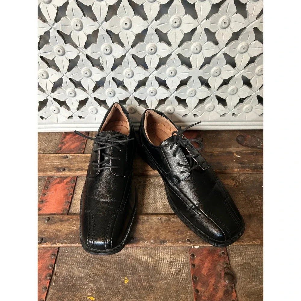 Dexter Mens Black Pebbled Leather Square Toe Lace Up Derby Dress Shoes Size 8